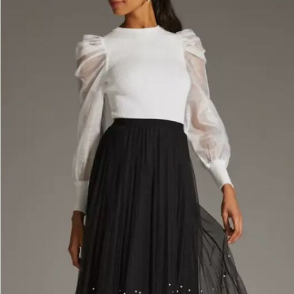 Dolan Anthropologie Ribbed Sheer Sleeve Blouse New - Picture 6 of 9